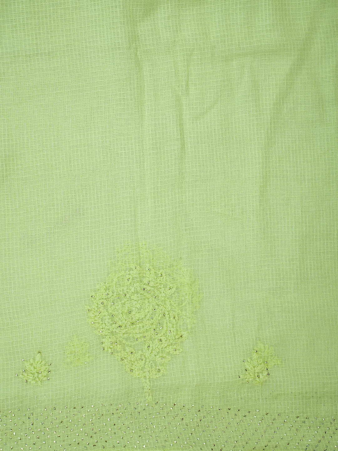 Ada Hand Embroidered Light Green Kota Lucknowi Chikankari Saree and Blouse With Mukaish Work 01A653377