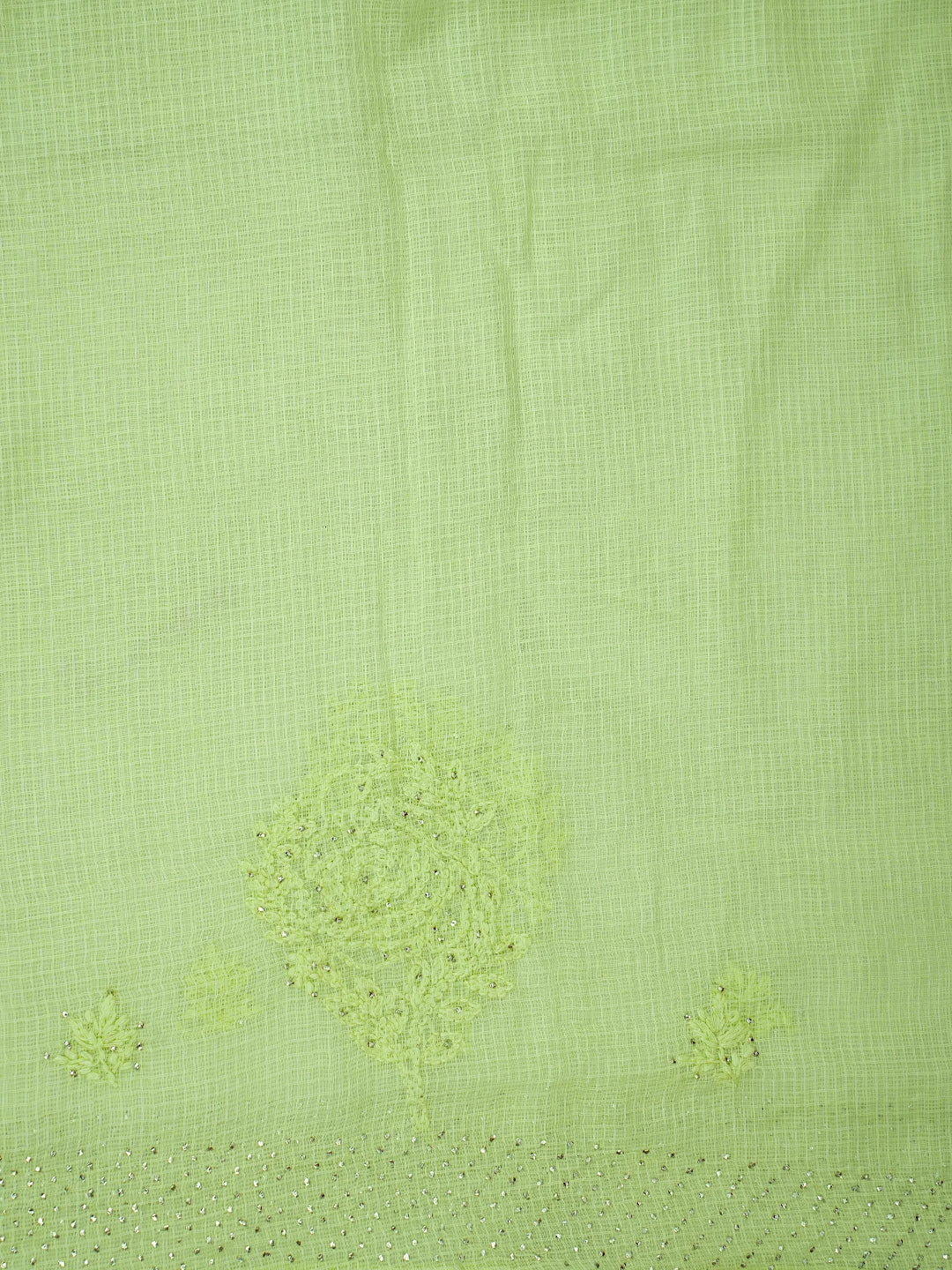 Ada Hand Embroidered Light Green Kota Lucknowi Chikankari Saree and Blouse With Mukaish Work 01A653377