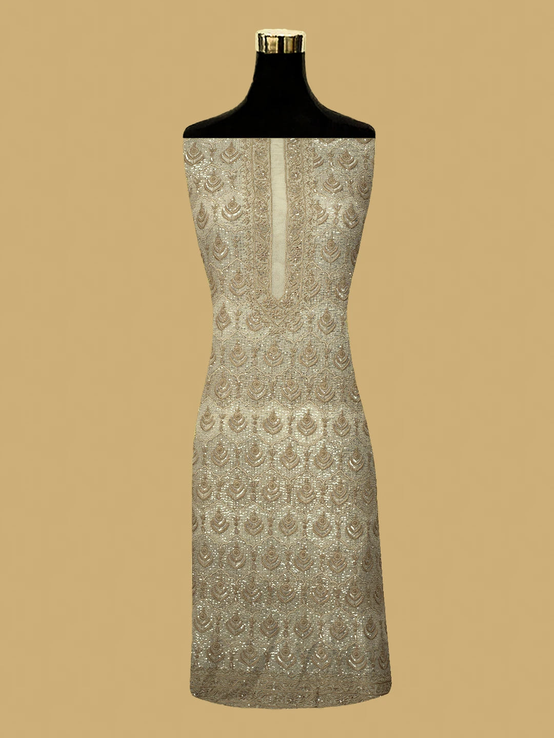 Ada Hand Embroidered Off White Pure Georgette Lucknowi Chikankari Unstitched Kurta Dupatta Set With Sequinned Work 01A604612