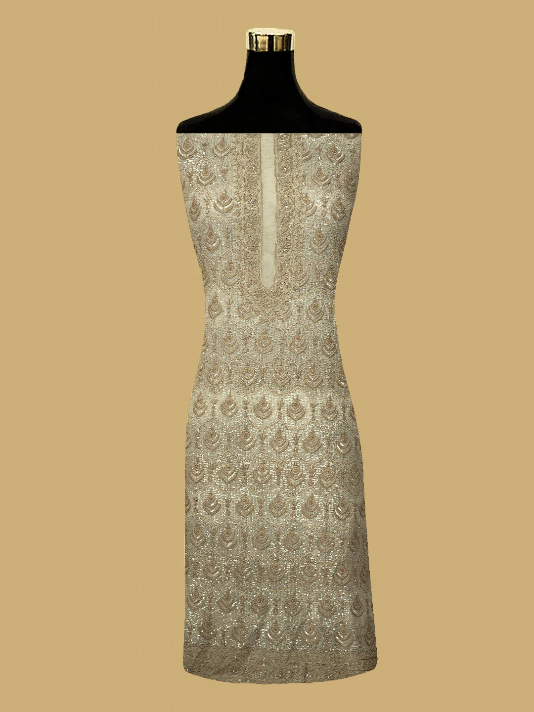 Ada Hand Embroidered Off White Pure Georgette Lucknowi Chikankari Unstitched Kurta Dupatta Set With Sequinned Work 01A604612