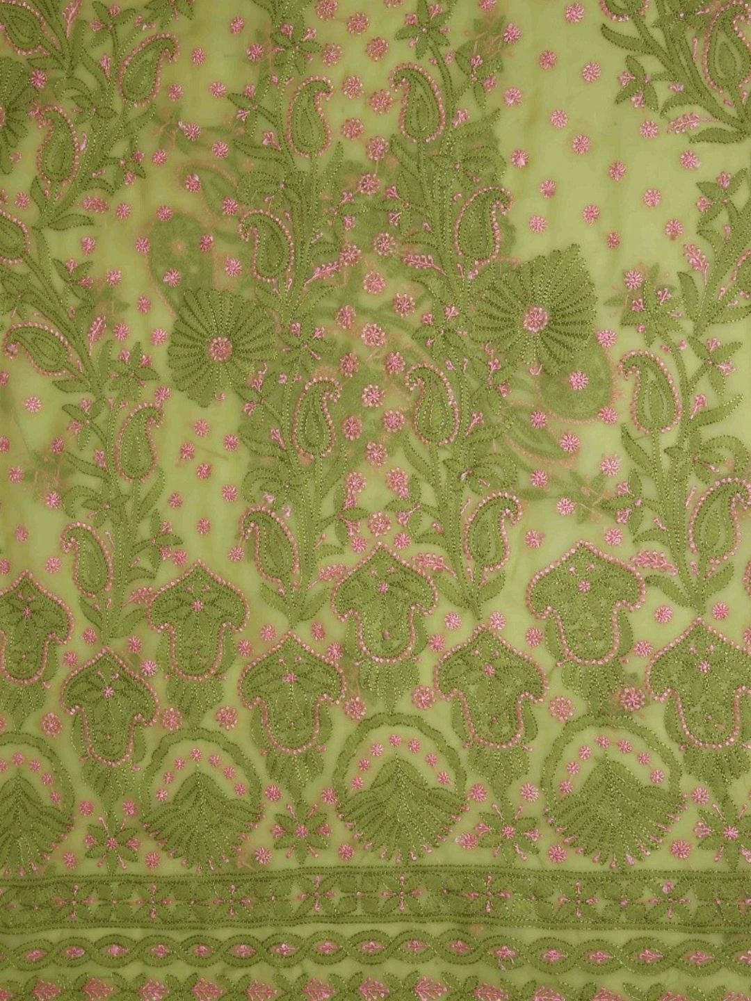Ada Hand Embroidered Mehndi Green Georgette Lucknowi Chikan Unstitched Suit Piece A211182
