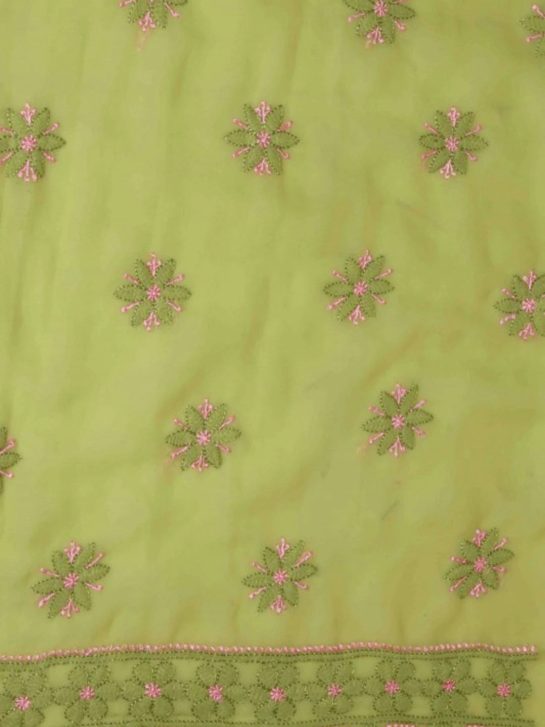 Ada Hand Embroidered Mehndi Green Georgette Lucknowi Chikan Unstitched Suit Piece A211182