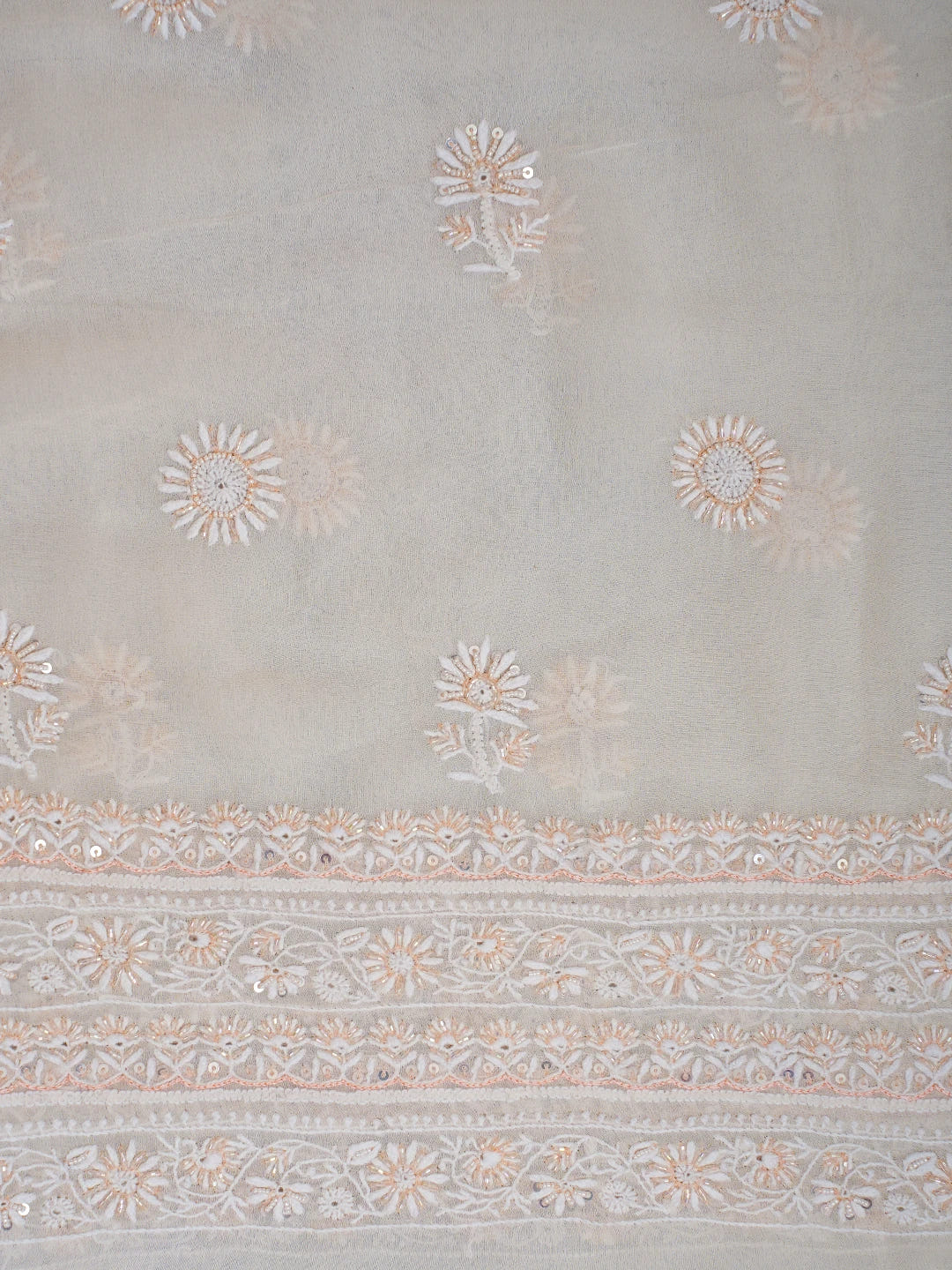 Ada Hand Embroidered White Pure Georgette Lucknowi Chikankari Unstitched Kurta Dupatta Set With Cutdana Work 01A623442