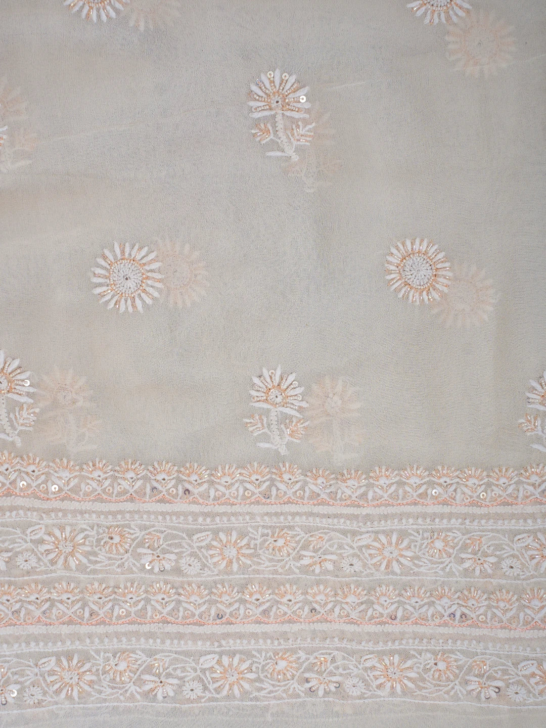 Ada Hand Embroidered White Pure Georgette Lucknowi Chikankari Unstitched Kurta Dupatta Set With Cutdana Work 01A623442