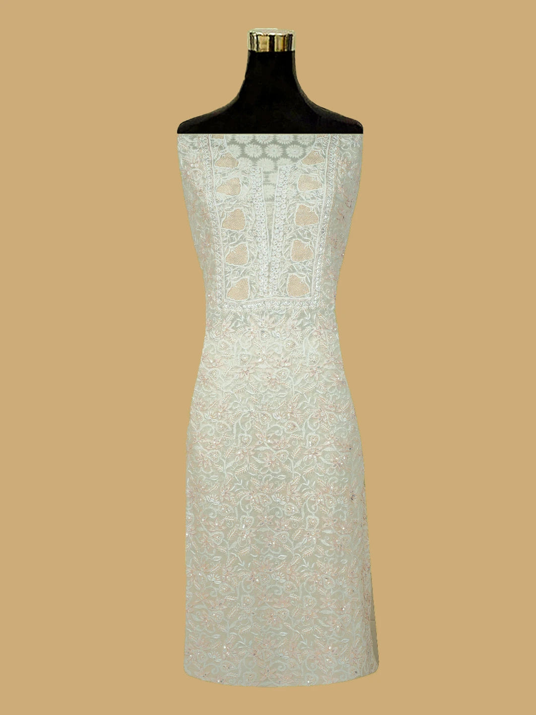 Ada Hand Embroidered White Pure Georgette Lucknowi Chikankari Unstitched Kurta Dupatta Set With Cutdana Work 01A623442