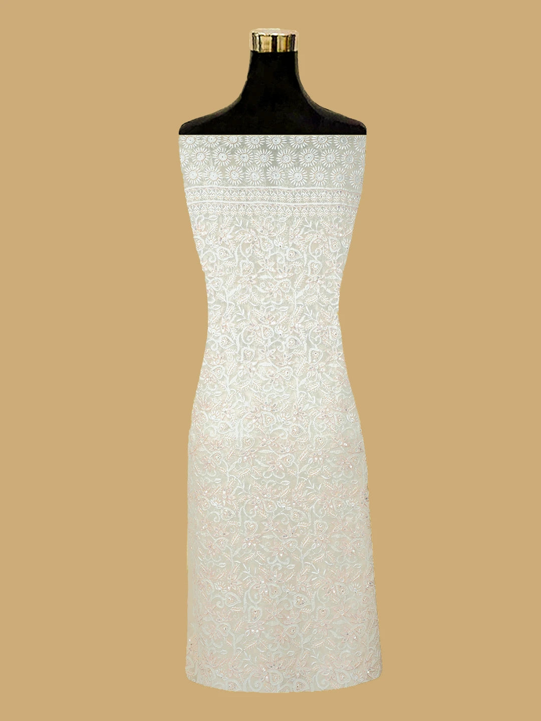 Ada Hand Embroidered White Pure Georgette Lucknowi Chikankari Unstitched Kurta Dupatta Set With Cutdana Work 01A623442