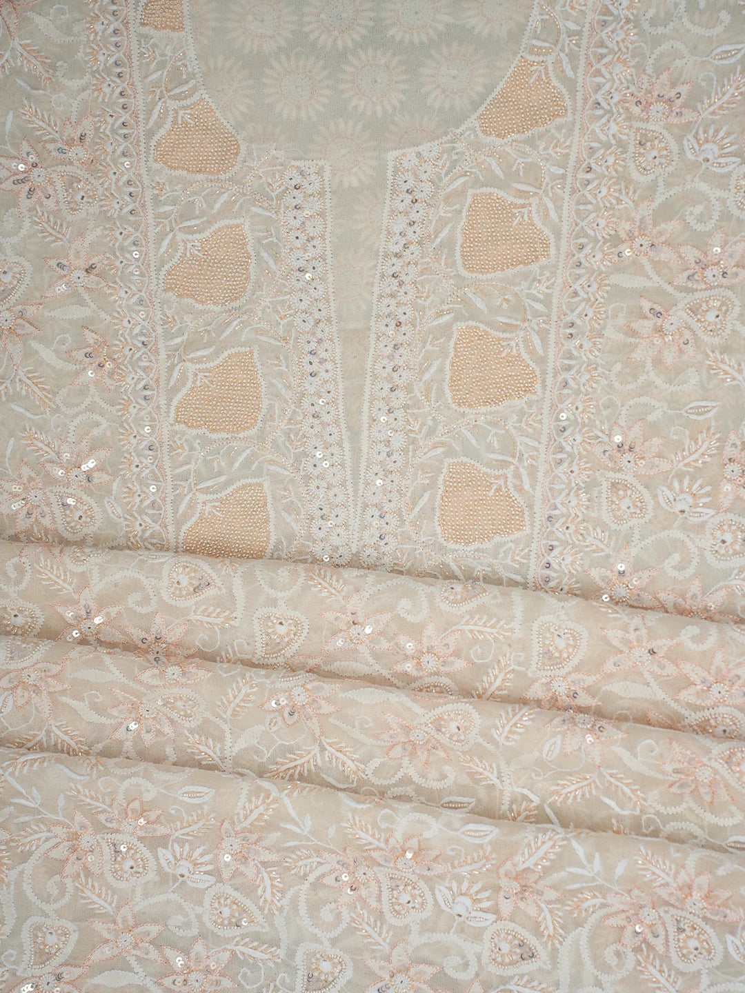 Ada Hand Embroidered White Pure Georgette Lucknowi Chikankari Unstitched Kurta Dupatta Set With Cutdana Work 01A623442