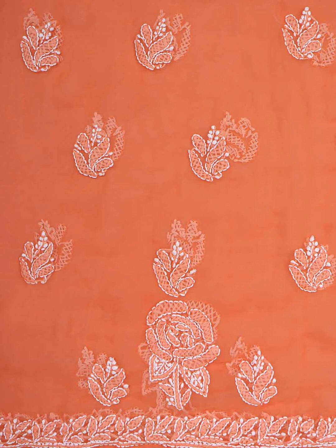 Ada Hand Embroidered Orange Georgette Lucknowi Chikankari Unstitched Suit Piece A211210