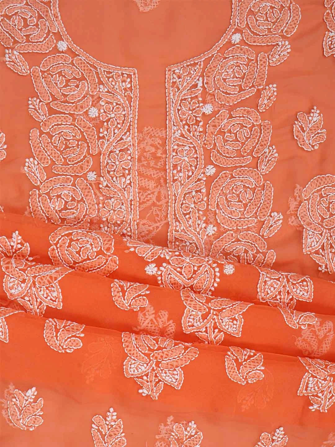 Ada Hand Embroidered Orange Georgette Lucknowi Chikankari Unstitched Suit Piece A211210