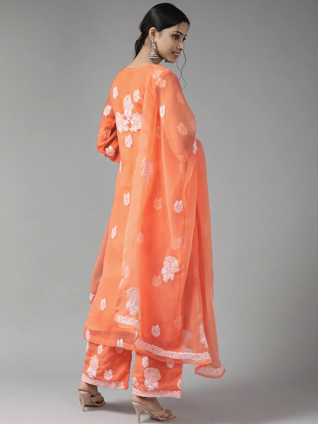Ada Hand Embroidered Orange Georgette Lucknowi Chikankari Unstitched Suit Piece A211210