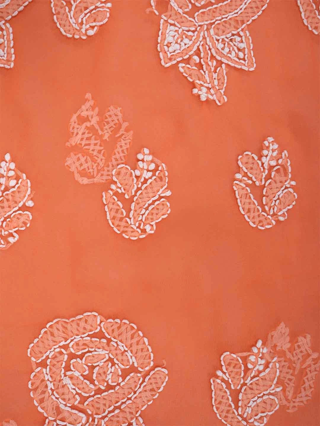 Ada Hand Embroidered Orange Georgette Lucknowi Chikankari Unstitched Suit Piece A211210