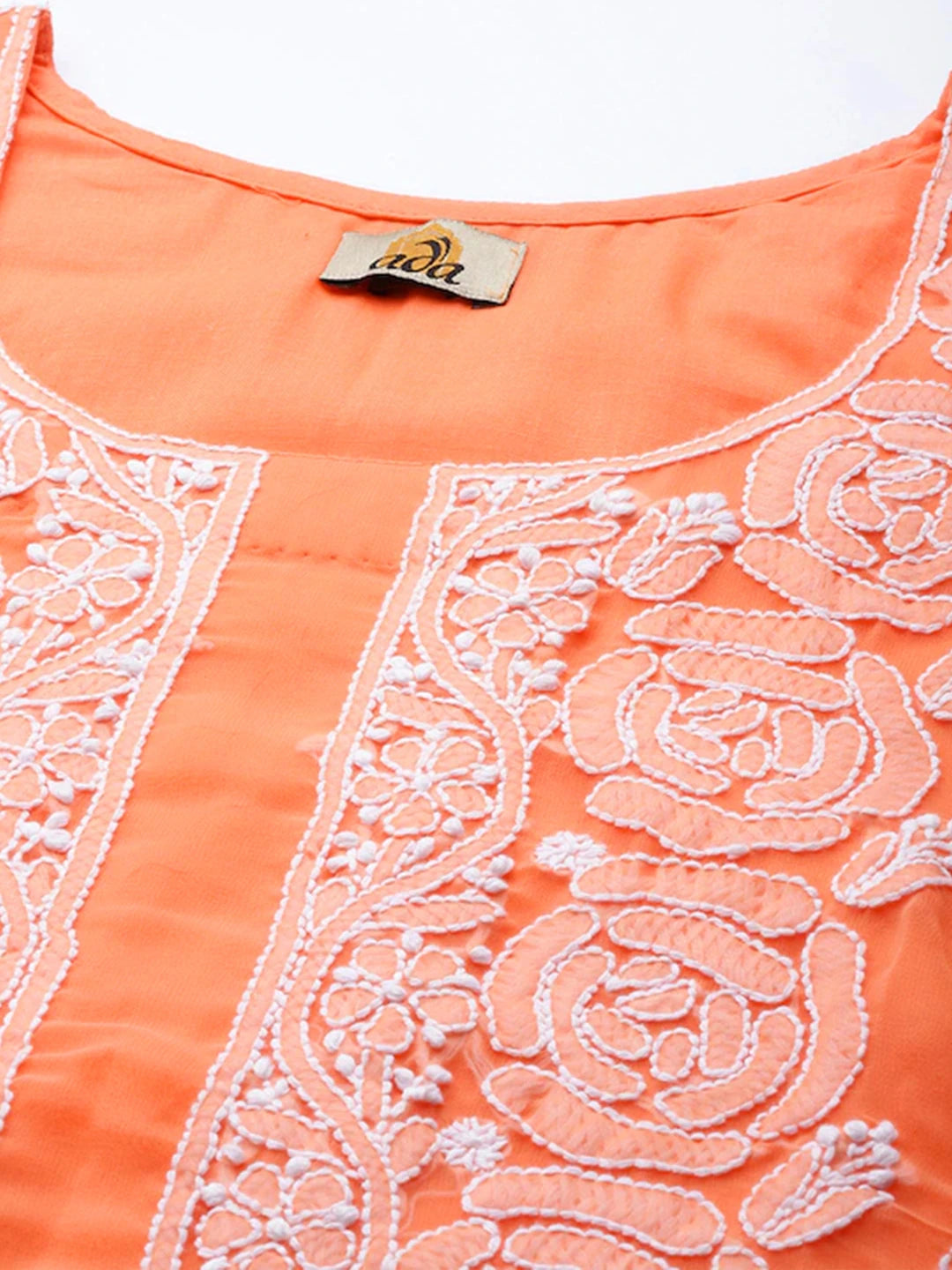 Ada Hand Embroidered Orange Georgette Lucknowi Chikankari Unstitched Suit Piece A211210