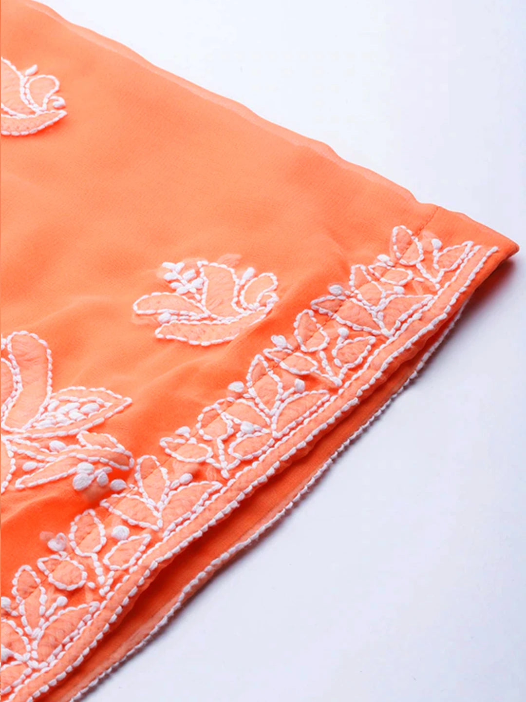 Ada Hand Embroidered Orange Georgette Lucknowi Chikankari Unstitched Suit Piece A211210