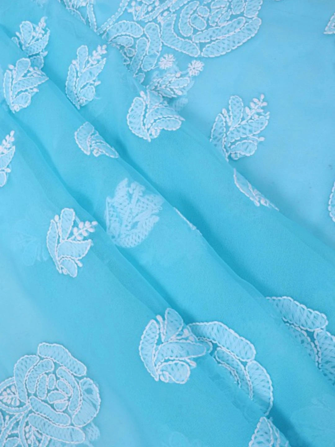 Ada Hand Embroidered Blue Georgette Lucknowi Chikankari Unstitched Suit Piece A211212