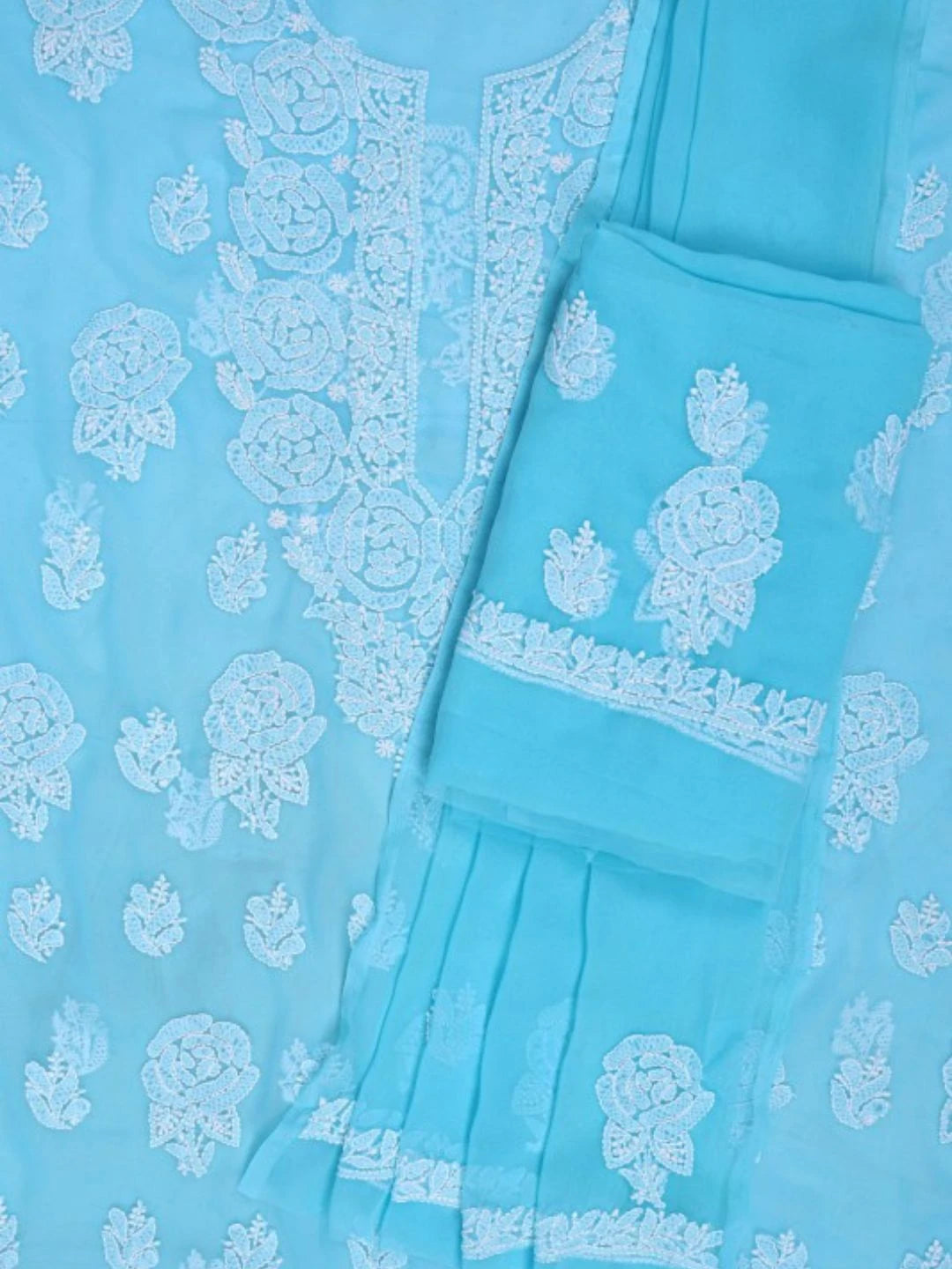 Ada Hand Embroidered Blue Georgette Lucknowi Chikankari Unstitched Suit Piece A211212