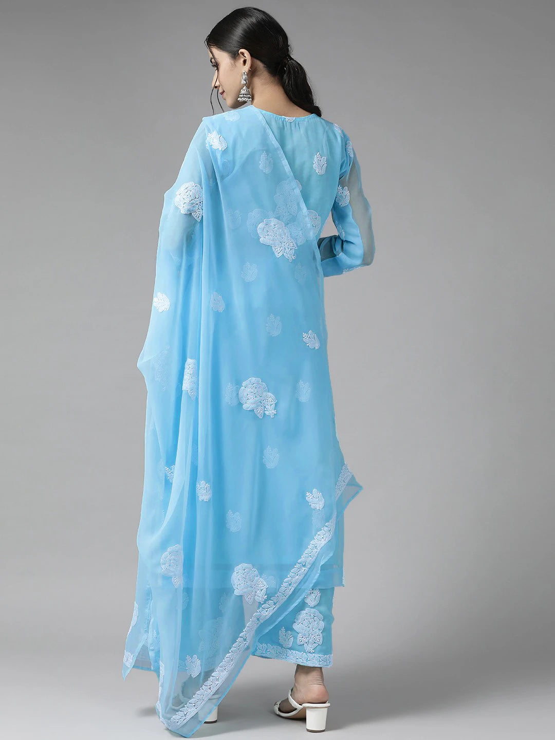 Ada Hand Embroidered Blue Georgette Lucknowi Chikankari Unstitched Suit Piece A211212
