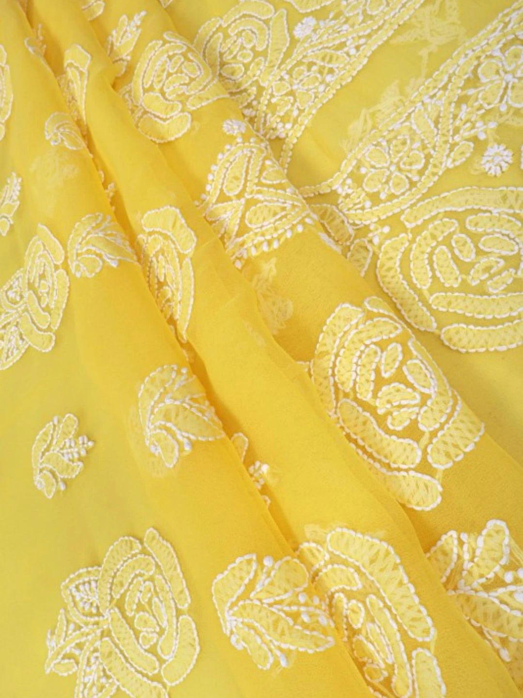 Ada Hand Embroidered Yellow Georgette Lucknowi Chikankari Unstitched Suit Piece A211213