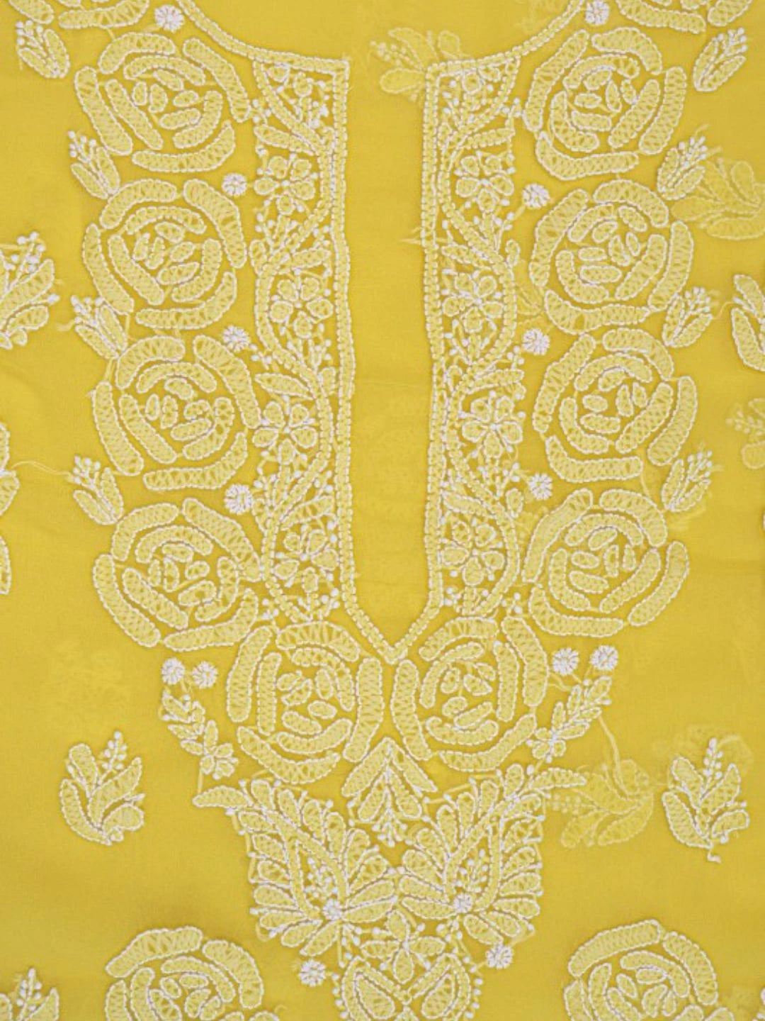 Ada Hand Embroidered Yellow Georgette Lucknowi Chikankari Unstitched Suit Piece A211213