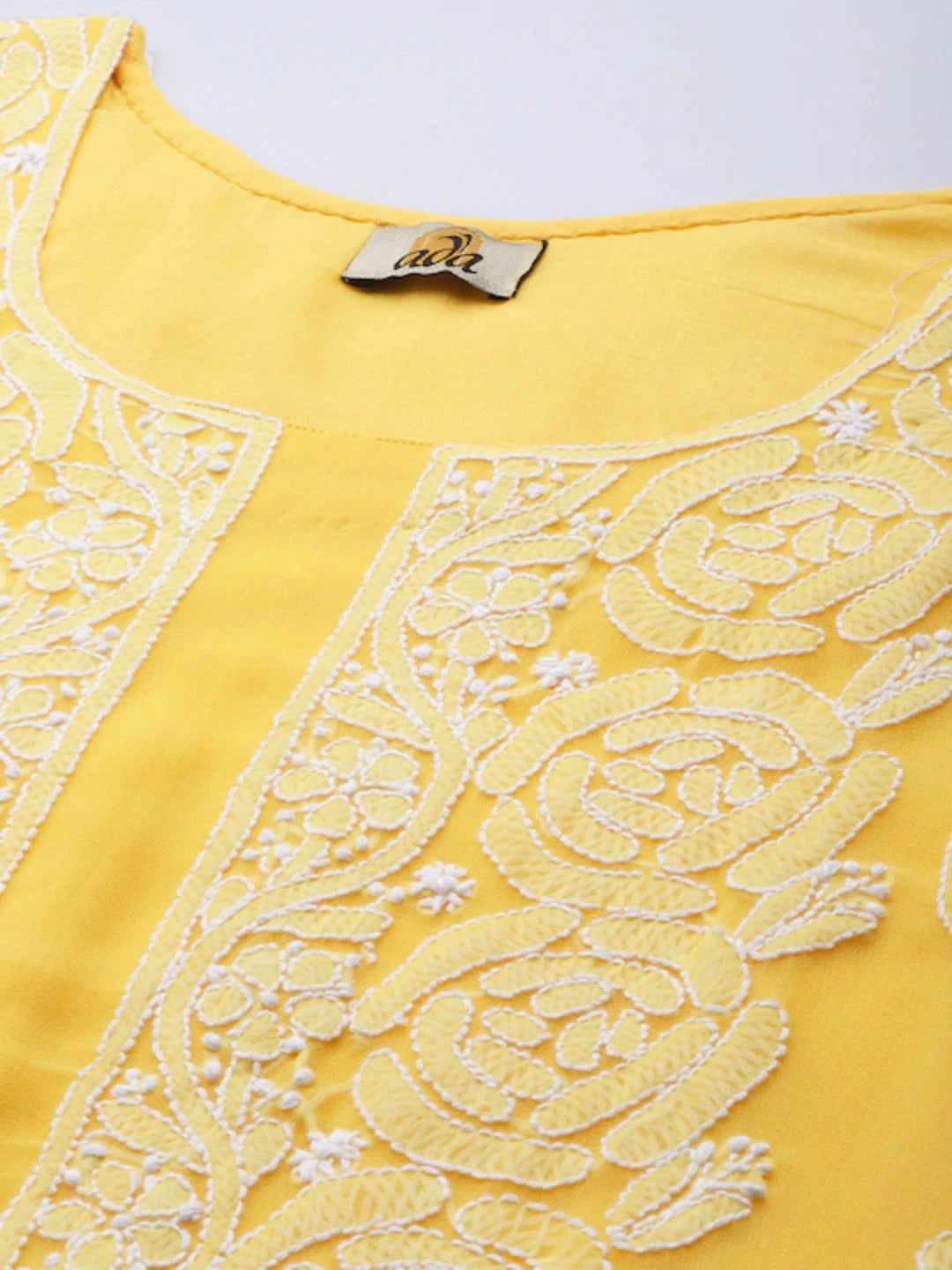 Ada Hand Embroidered Yellow Georgette Lucknowi Chikankari Unstitched Suit Piece A211213