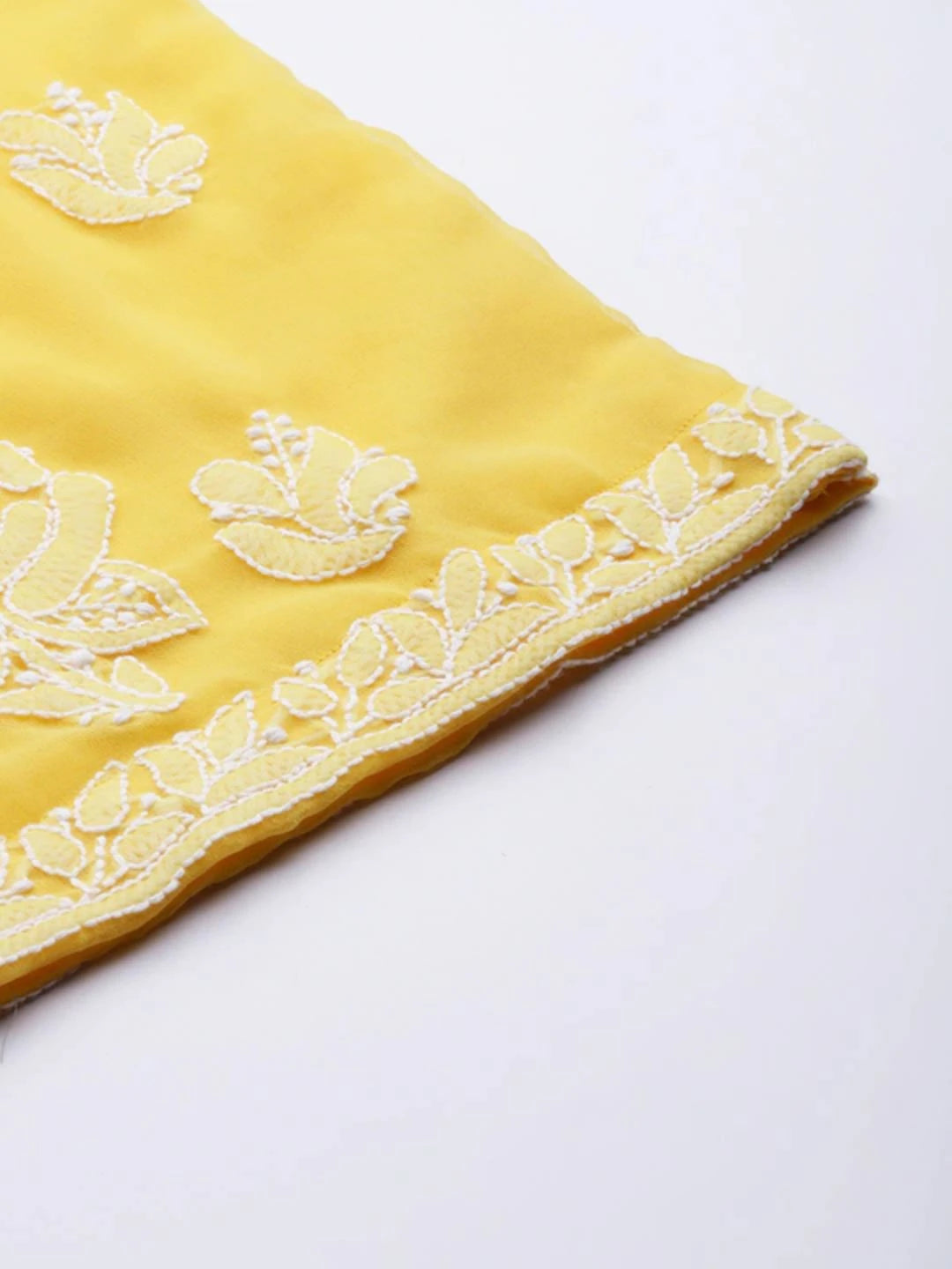 Ada Hand Embroidered Yellow Georgette Lucknowi Chikankari Unstitched Suit Piece A211213