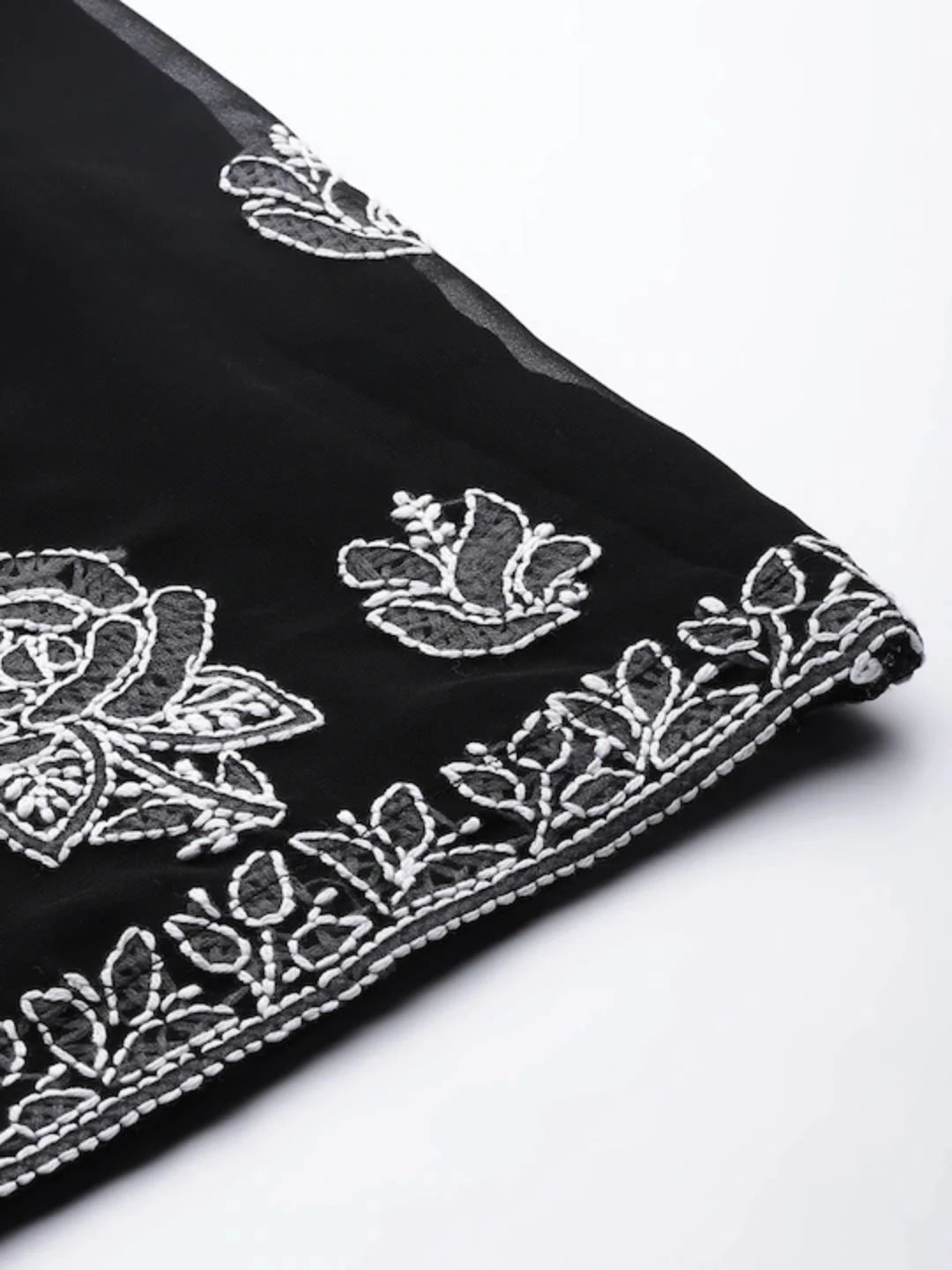 Ada Hand Embroidered Black Georgette Lucknowi Chikan Unstitched Suit Piece A211214