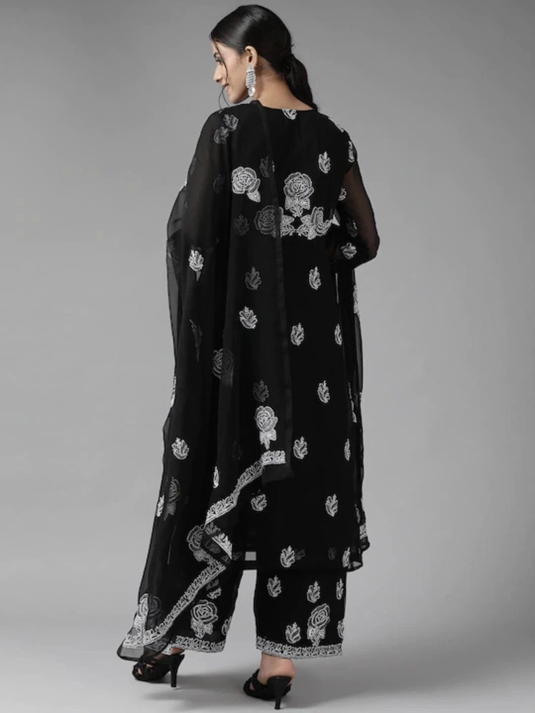 Ada Hand Embroidered Black Georgette Lucknowi Chikan Unstitched Suit Piece A211214