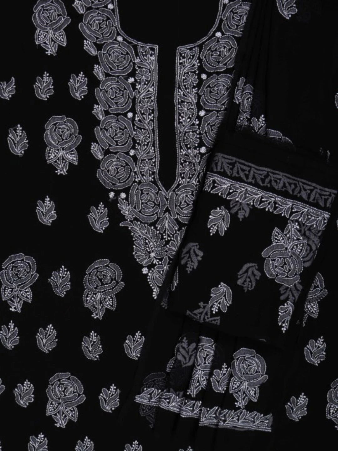 Ada Hand Embroidered Black Georgette Lucknowi Chikan Unstitched Suit Piece A211214