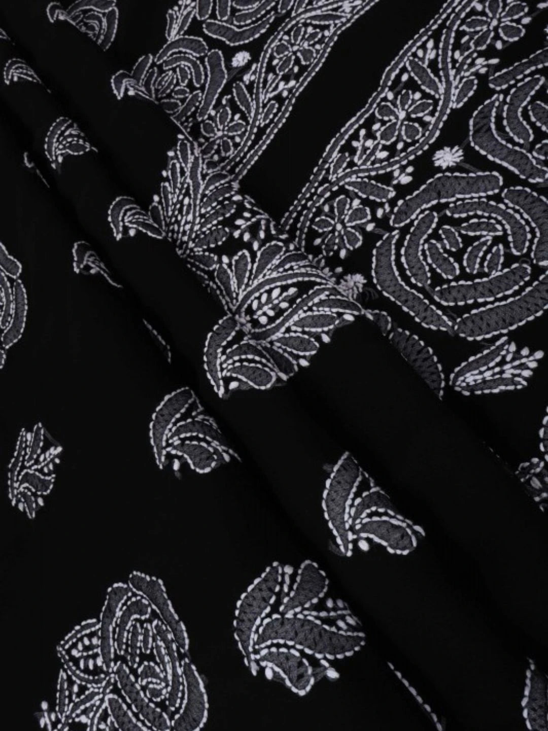 Ada Hand Embroidered Black Georgette Lucknowi Chikan Unstitched Suit Piece A211214