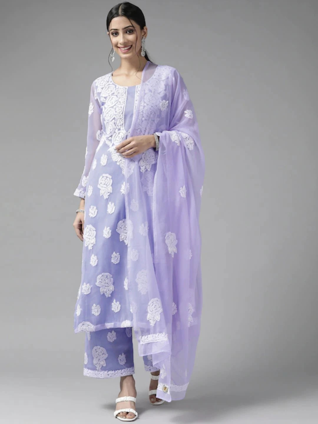 Ada Hand Embroidered Mauve Georgette Lucknowi Chikan Unstitched Suit Piece A211221