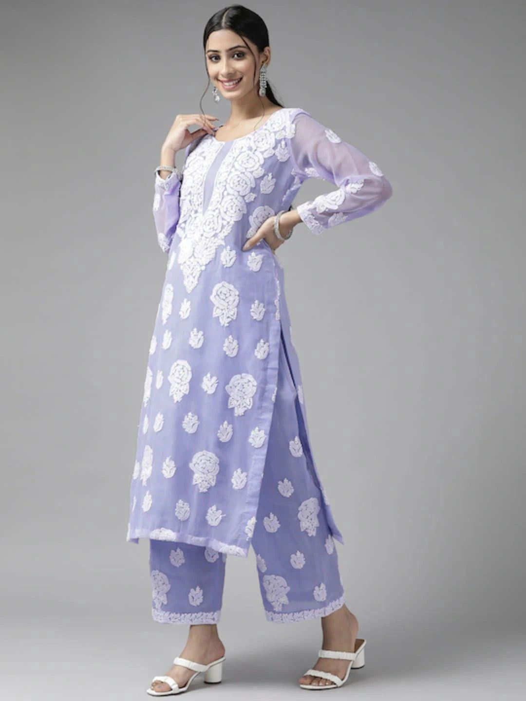 Ada Hand Embroidered Mauve Georgette Lucknowi Chikan Unstitched Suit Piece A211221