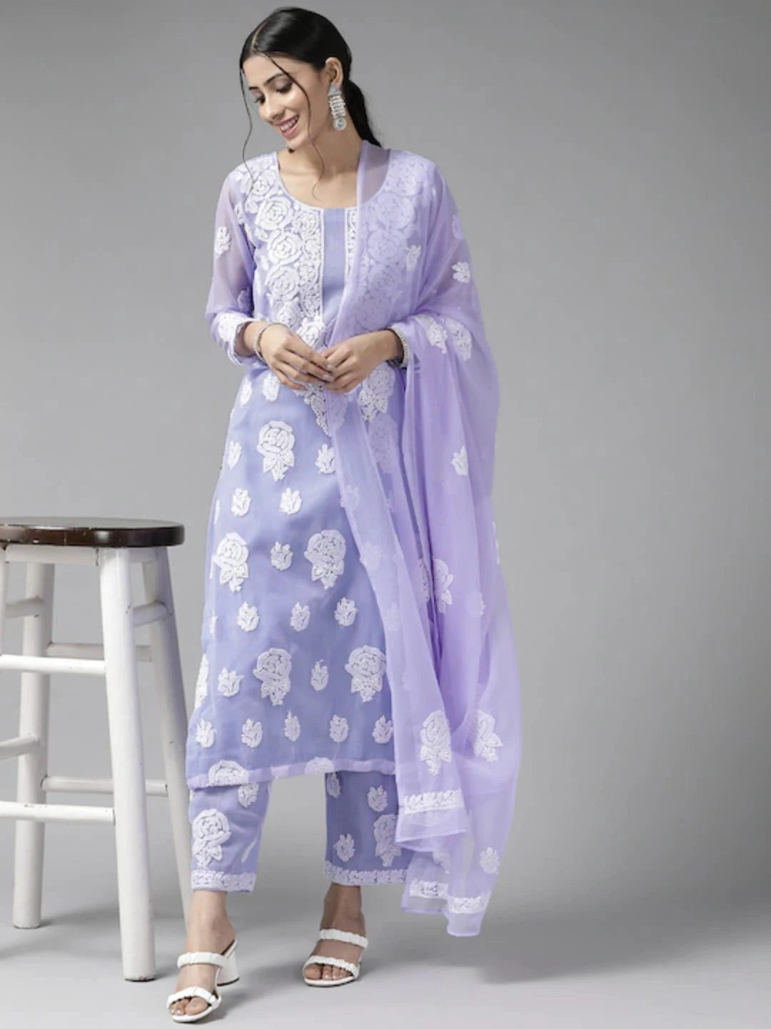Ada Hand Embroidered Mauve Georgette Lucknowi Chikan Unstitched Suit Piece A211221