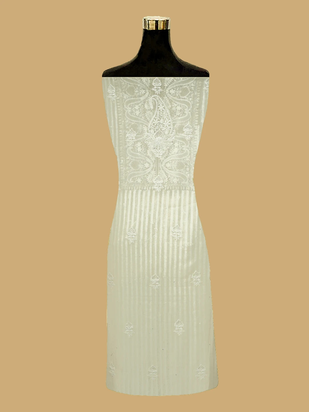 Ada Hand Embroidered Smoke White Pure Georgette Lucknowi Chikankari Unstitched Kurta Dupatta Set With Cutdana Work 01A623445