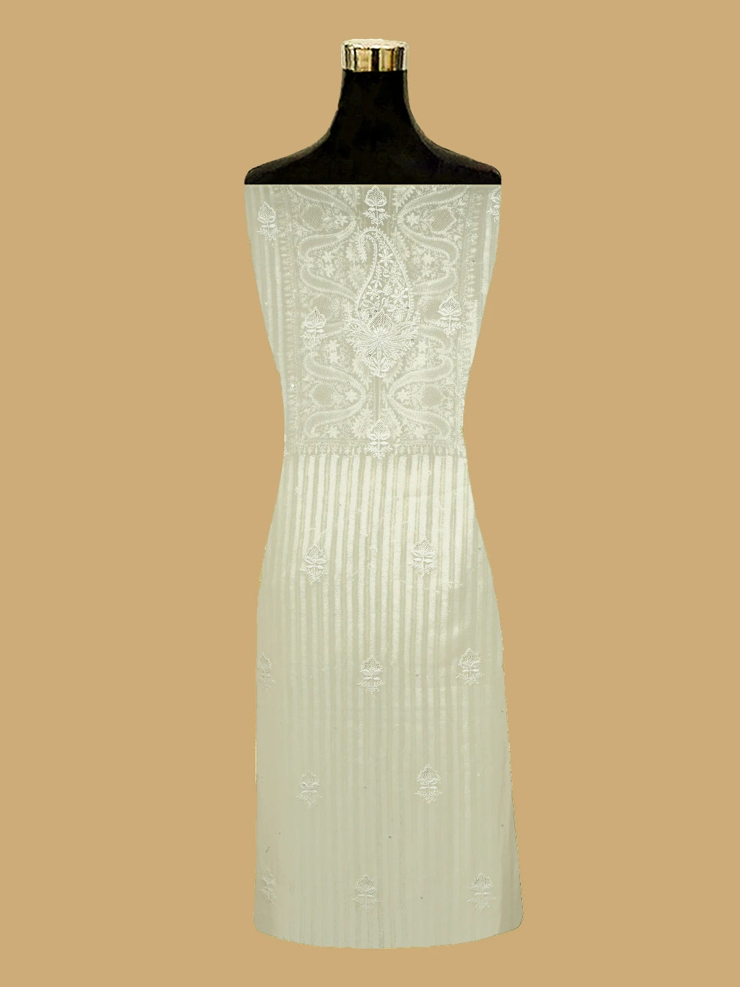 Ada Hand Embroidered Smoke White Pure Georgette Lucknowi Chikankari Unstitched Kurta Dupatta Set With Cutdana Work 01A623445
