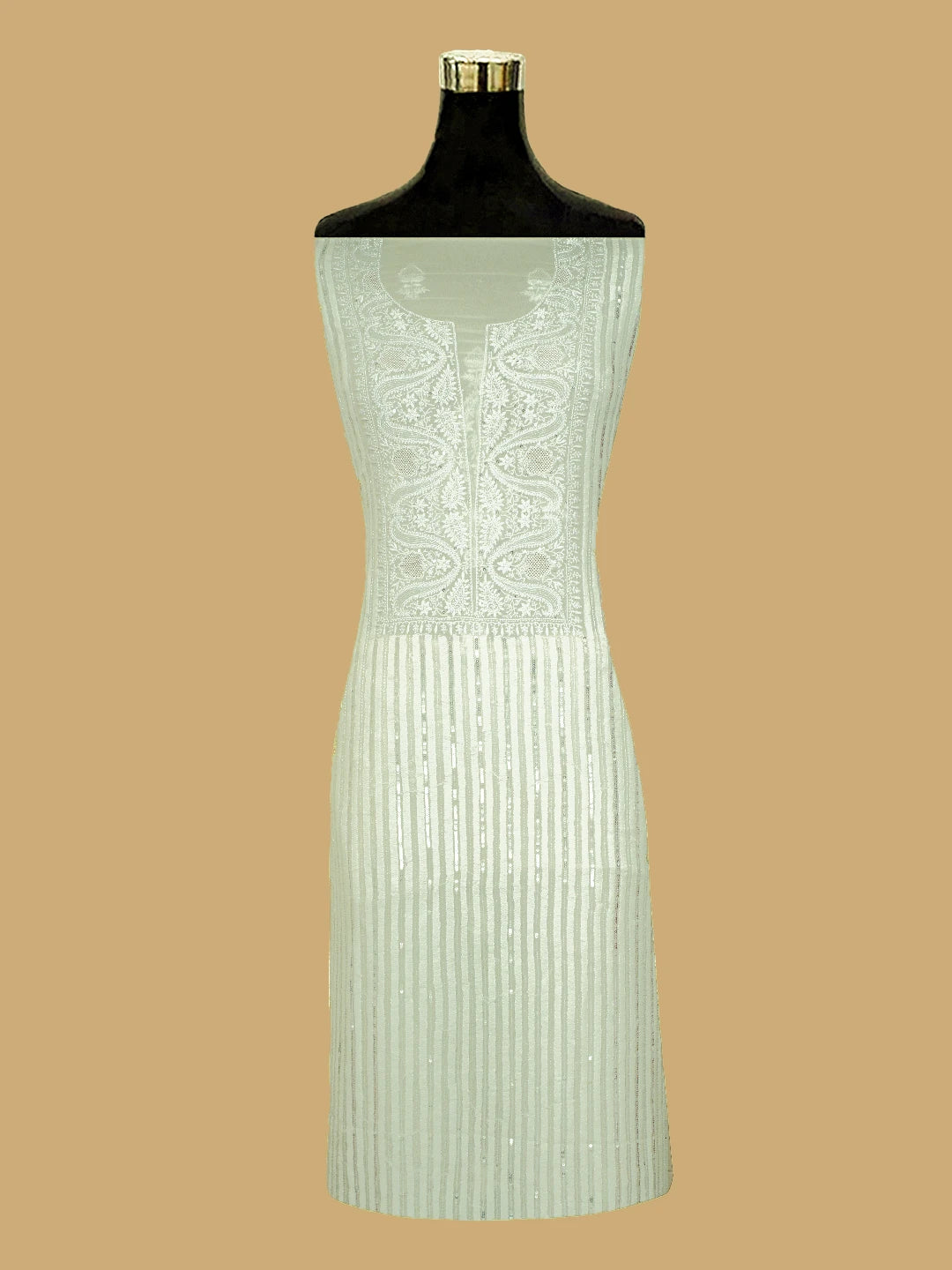 Ada Hand Embroidered Smoke White Pure Georgette Lucknowi Chikankari Unstitched Kurta Dupatta Set With Cutdana Work 01A623445
