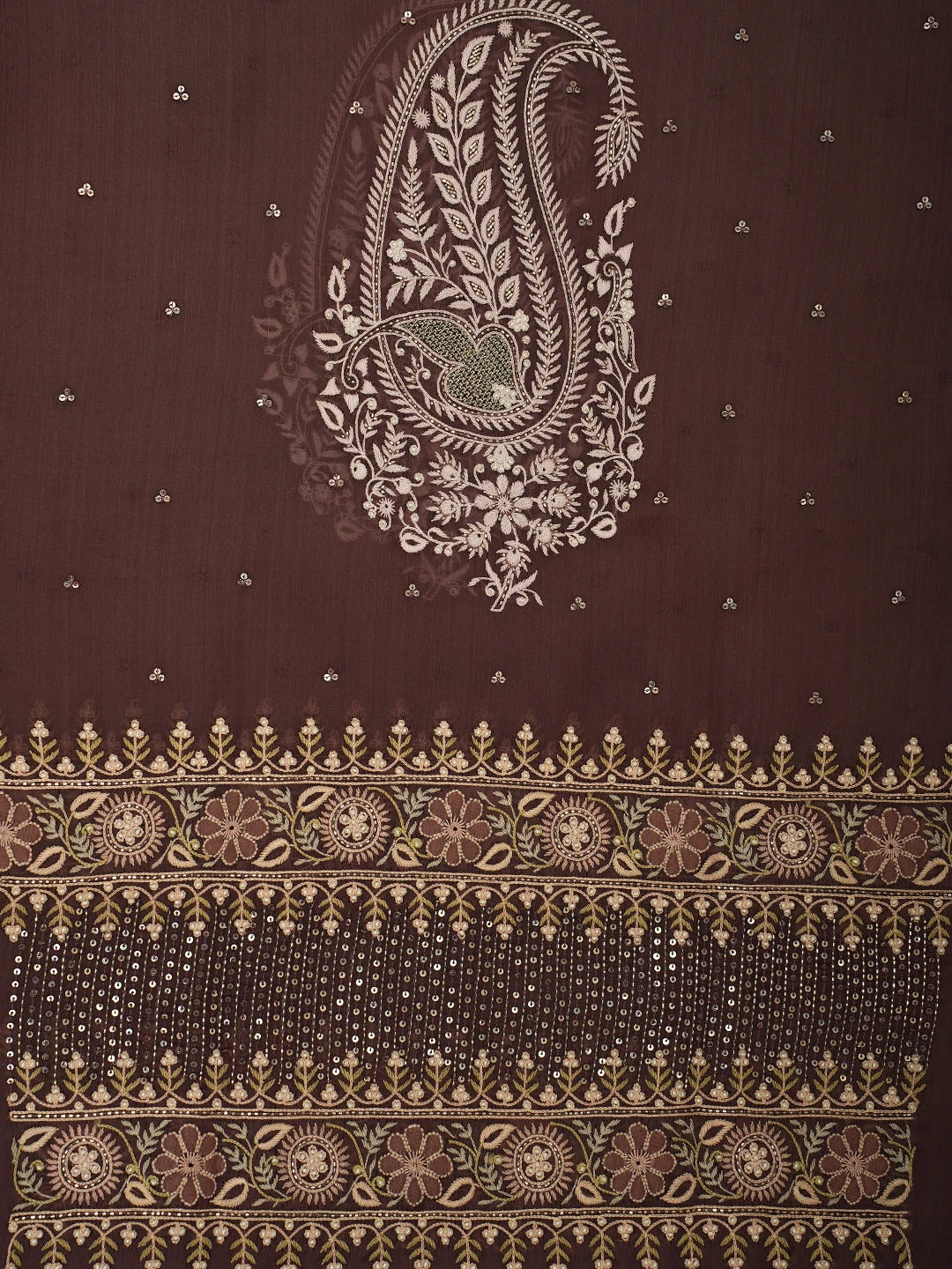 Ada Hand Embroidered Wine Organza Lucknowi Chikankari Unstitched Kurta Dupatta Set With Cutdana Work 01A727165