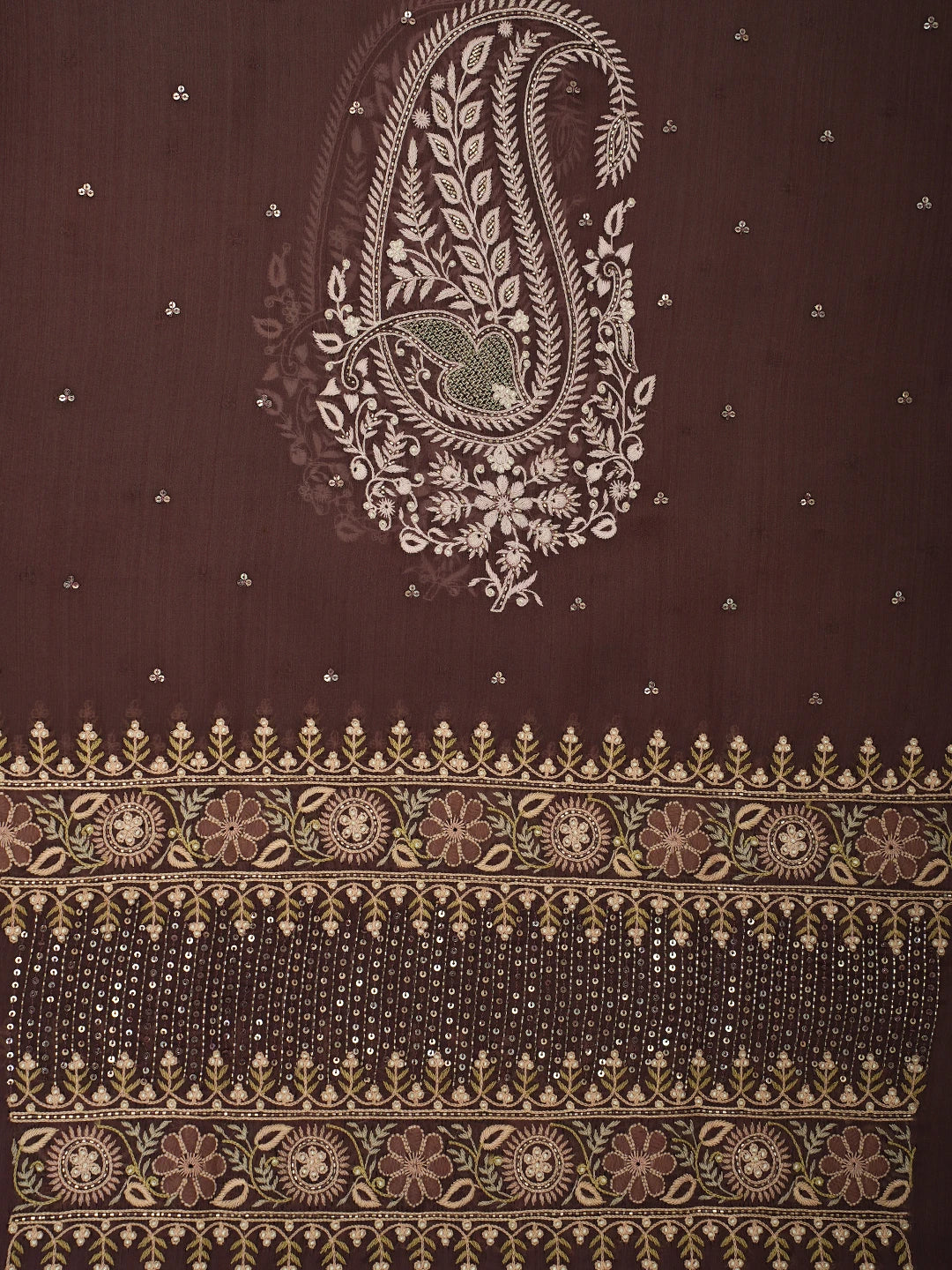 Ada Hand Embroidered Wine Organza Lucknowi Chikankari Unstitched Kurta Dupatta Set With Cutdana Work 01A727165