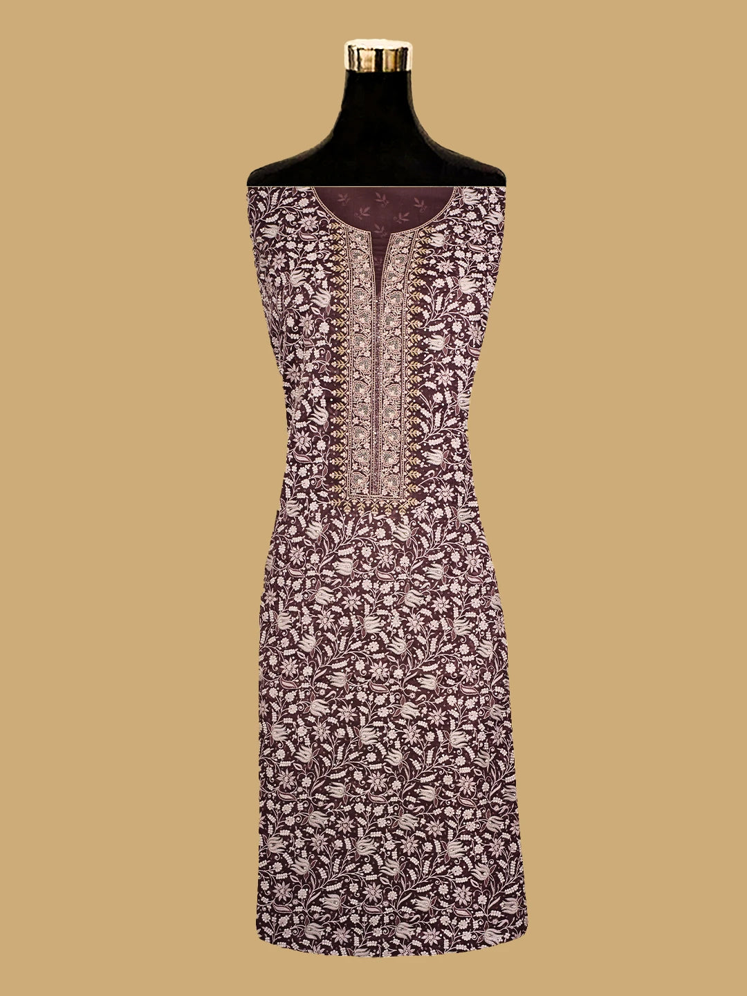 Ada Hand Embroidered Wine Organza Lucknowi Chikankari Unstitched Kurta Dupatta Set With Cutdana Work 01A727165
