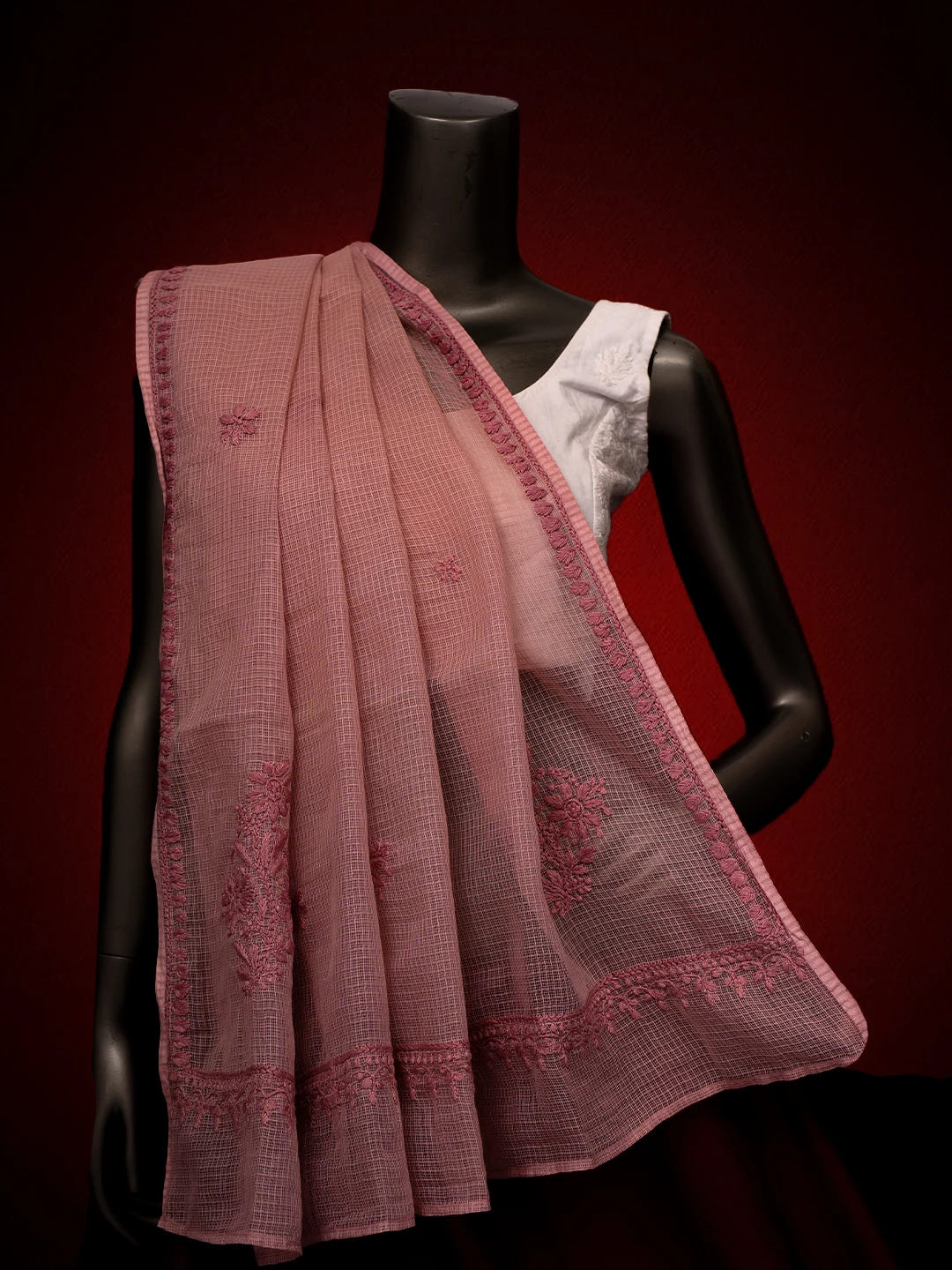 Ada Hand Embroidered Dusty Peach Kota Lucknowi Chikankari Dupatta 01A692767