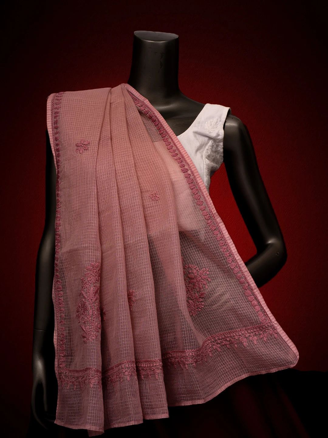 Ada Hand Embroidered Dusty Peach Kota Lucknowi Chikankari Dupatta 01A692767