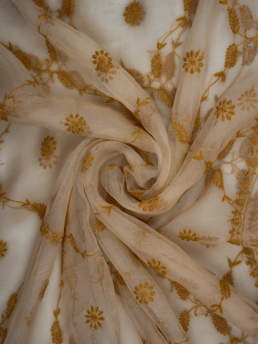 Ada Hand Embroidered Ivory White Organza Lucknowi Chikankari Dupatta With Zari Work 01A695445