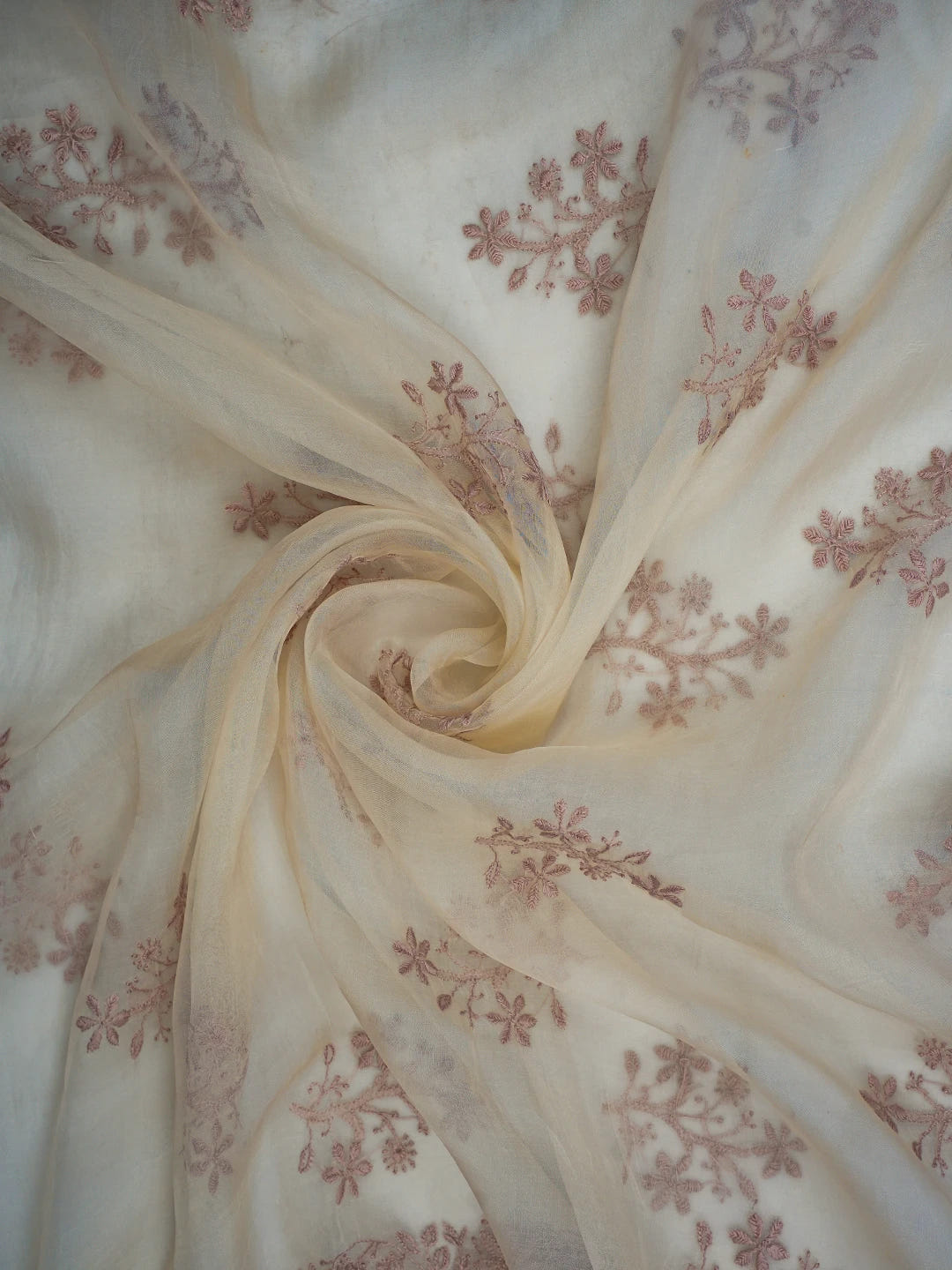 Ada Hand Embroidered TimberWolf White Organza Lucknowi Chikankari Dupatta 01A680345