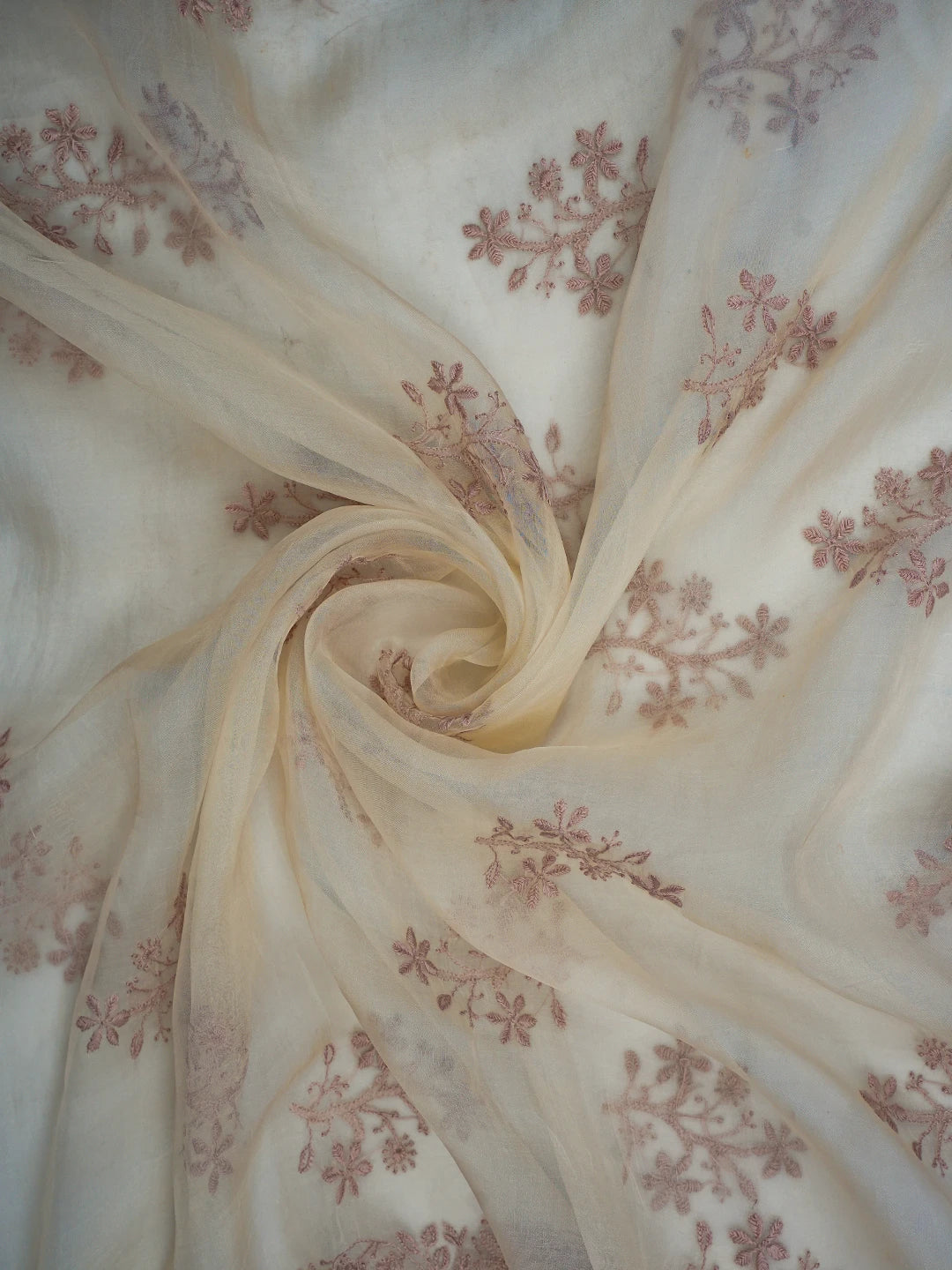 Ada Hand Embroidered TimberWolf White Organza Lucknowi Chikankari Dupatta 01A680345