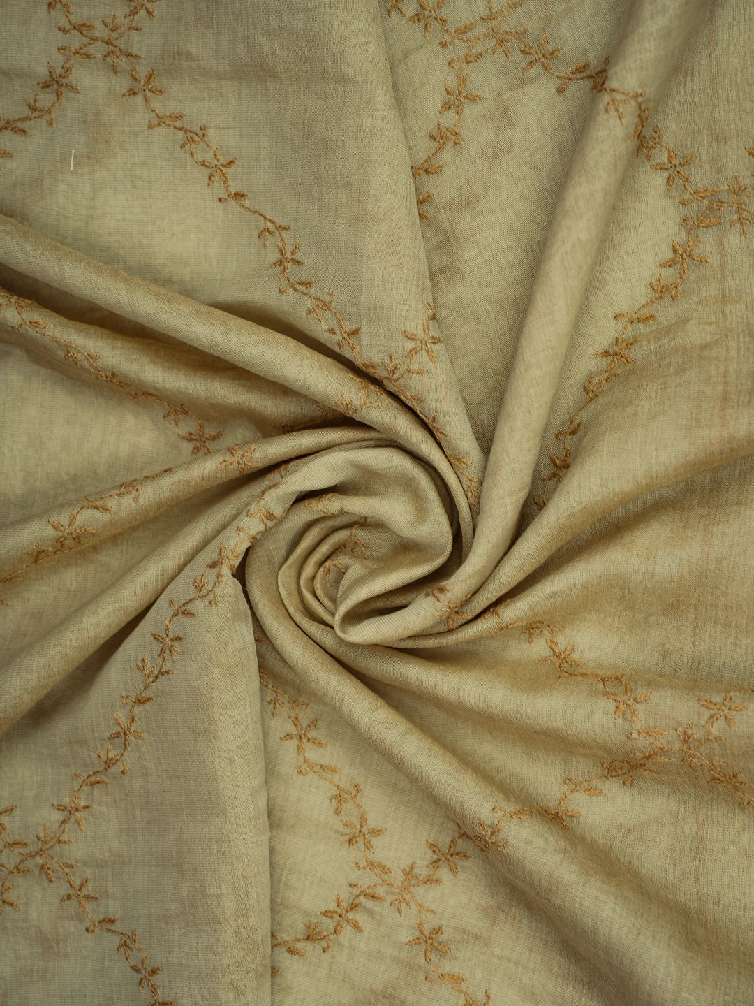 Ada Hand Embroidered Fawn Silk Lucknowi Chikankari Dupatta With Zari Work 01A681115