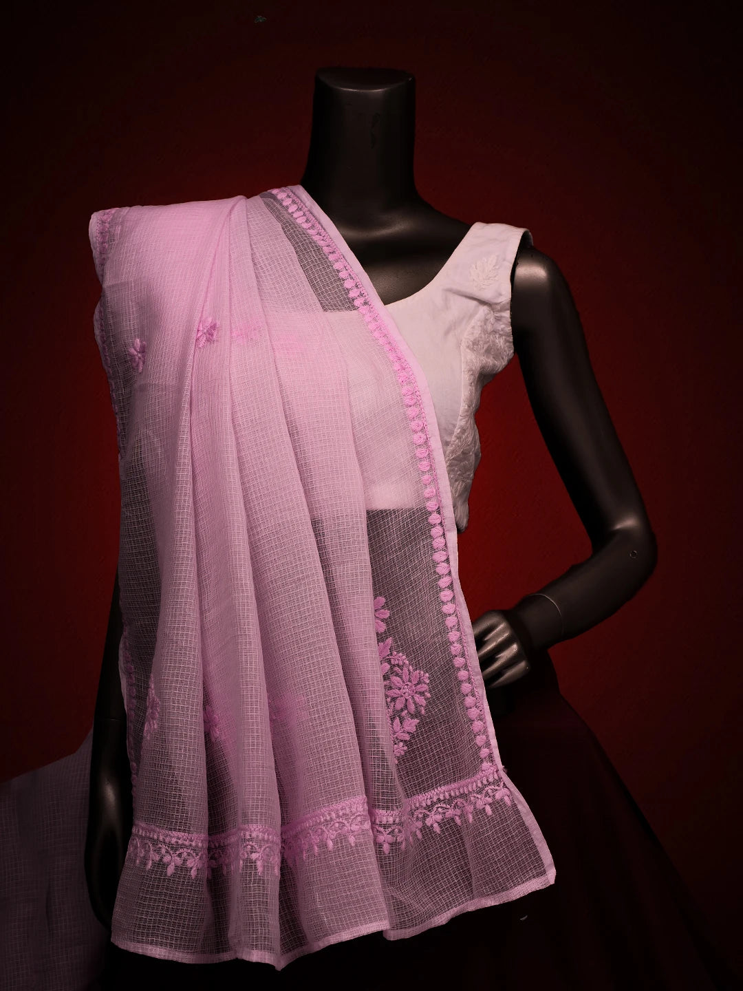 Ada Hand Embroidered Pink Kota Lucknowi Chikankari Dupatta 01A692771