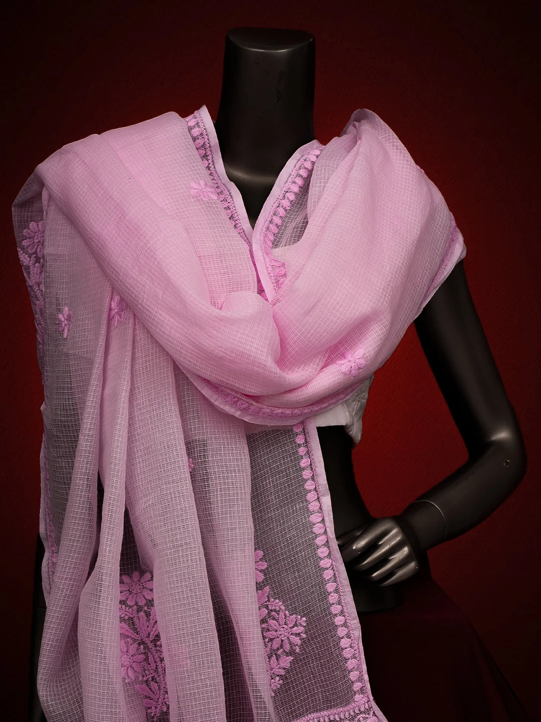 Ada Hand Embroidered Pink Kota Lucknowi Chikankari Dupatta 01A692771