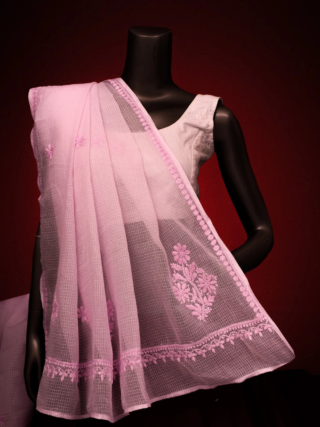 Ada Hand Embroidered Pink Kota Lucknowi Chikankari Dupatta 01A692771