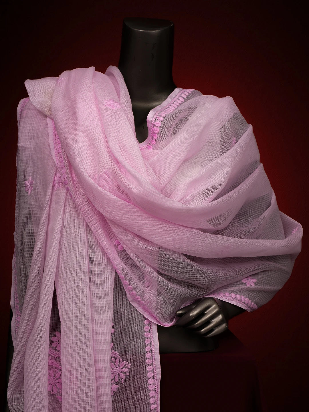 Ada Hand Embroidered Pink Kota Lucknowi Chikankari Dupatta 01A692771