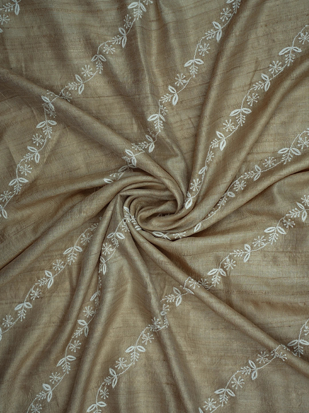 Ada Hand Embroidered Fawn Tussar Silk Lucknowi Chikankari Dupatta 01A641035
