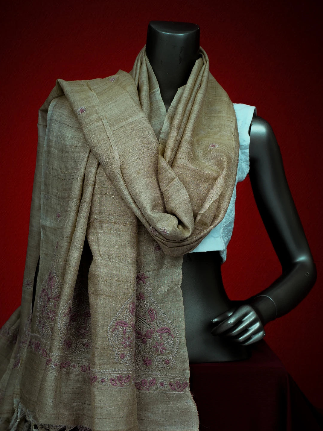 Ada Hand Embroidered Fawn Silk Lucknowi Chikankari Dupatta 01A728618