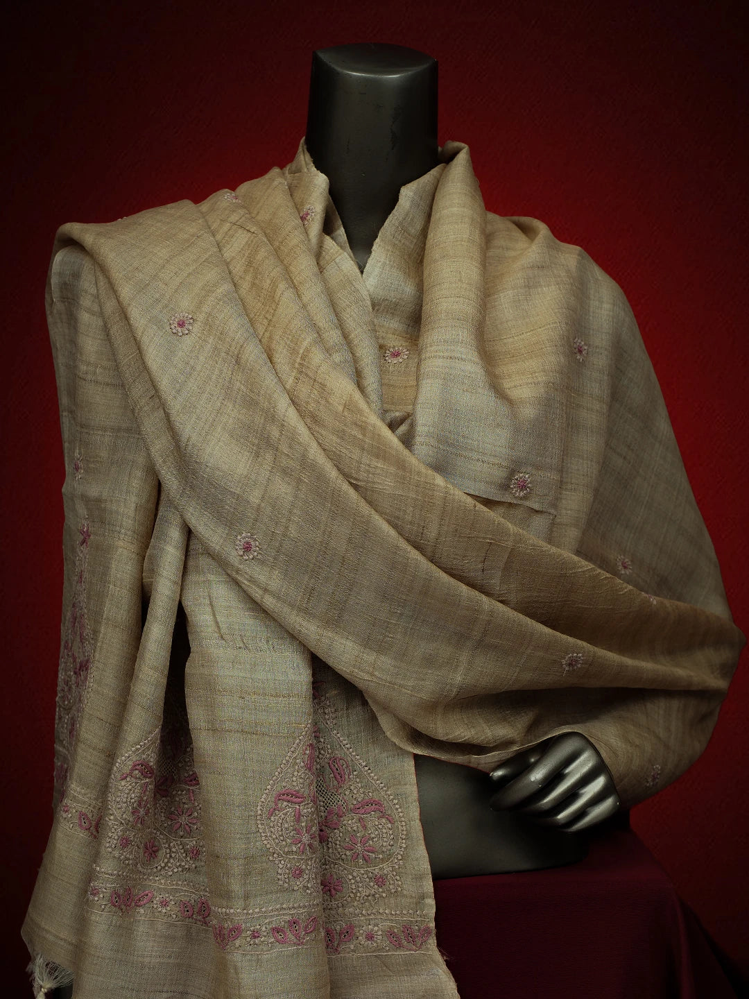 Ada Hand Embroidered Fawn Silk Lucknowi Chikankari Dupatta 01A728618